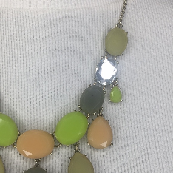 J. Crew Jeweled Bib Necklace Statement Pastels Silver tone - Picture 4 of 7